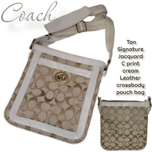 Coach Jacquard leather signature C crossbody pouch tan adjustable strap handbag